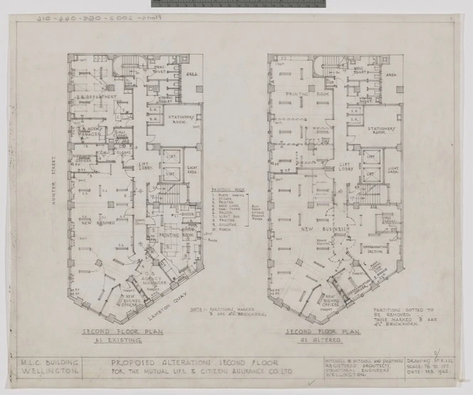 Mitchell & Mitchell (Firm): Proposed alterations Second Floor for the Mutual Life and Citizens Assurance Co. Ltd. Drawing no.R122/d