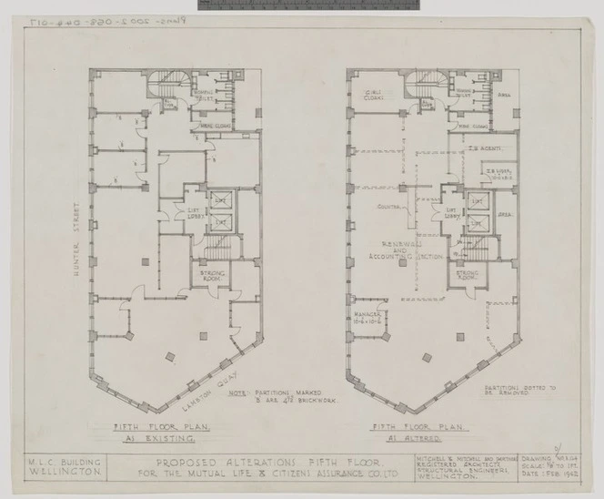Mitchell & Mitchell (Firm): Proposed alterations Fifth Floor for the Mutual Life and Citizens Assurance Co. Ltd. Drawing no.R124/d