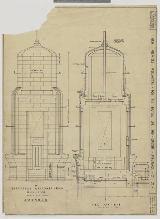 Mitchell & Mitchell (Firm): New premises in Wellington for The Mutual Life and Citizens Assurance Co. Ltd. Drawing no.109