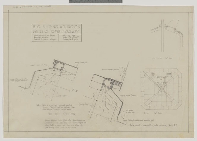 Mitchell & Mitchell (Firm): M.L.C. Building Wellington. Details of tower hatchway. Drawing no.R36/D