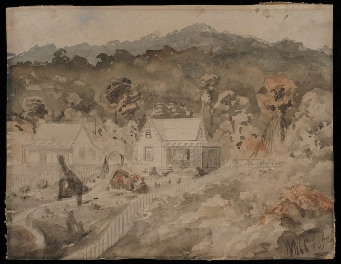 Cooper, William Marshall, 1833-1921 :[Houses in Greymouth]. 1872.