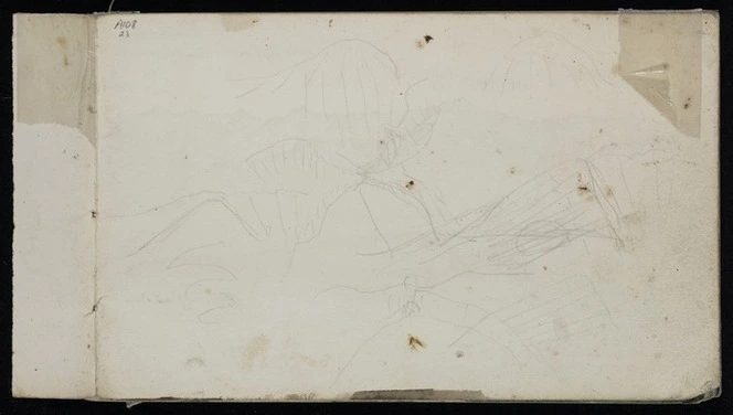 Haast, Johann Franz Julius von, 1822-1887: [Unfinished mountain sketch, probably in the Lake Rotoiti district]