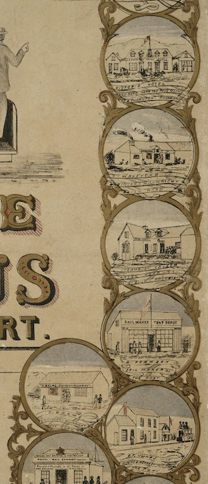 [Artist unknown] :Timetable of the Dun Mountain bus running between Nelson and the port. [Horse-drawn bus. Nelson, C. & J.T. Bray, 1867?]