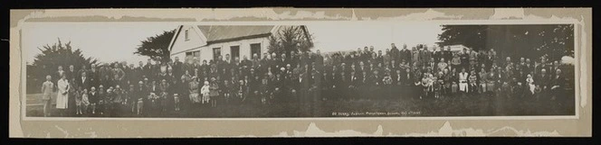 Brown, Benjamin Walter, fl 1935-2012 :Panoramic photograph of Pauatahanui School's 80 year jubilee, 1935