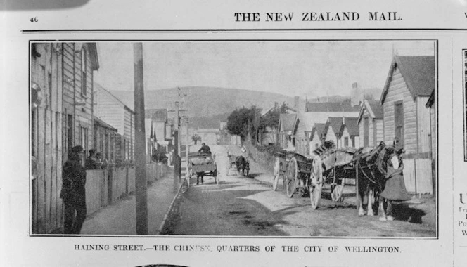 Photographic copy of a part of the New Zealand Mail, 1904, including a photograph of Haining Street, Wellington