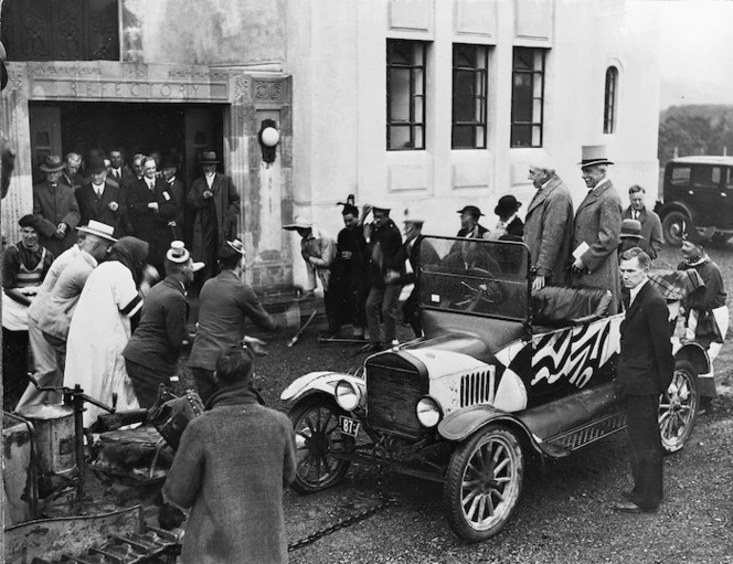 Unofficial Guard of Honour greeting the Governor General Lord Bledisloe at Massey Agricultural College, Palmerston North