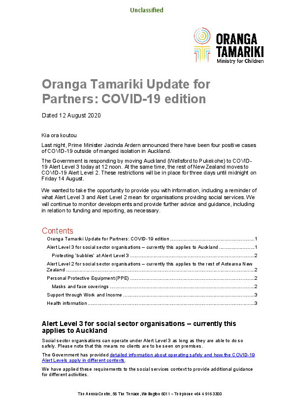 Oranga Tamariki update for partners : COVID-19 edition.