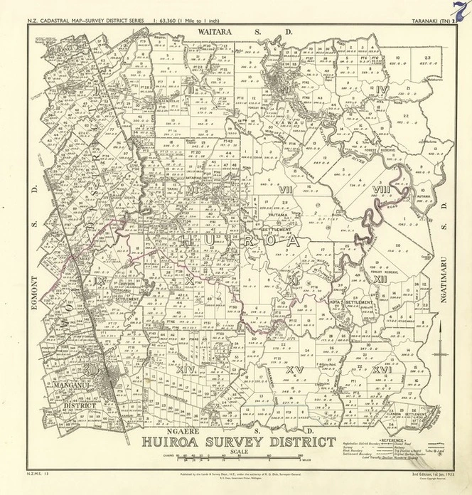 New Zealand. Department of Lands and Survey : New Zealand Cadastral Map - Survey District Series - Huiroa Survey District [printed map with annotations]. Third edition, 1 Jan 1953