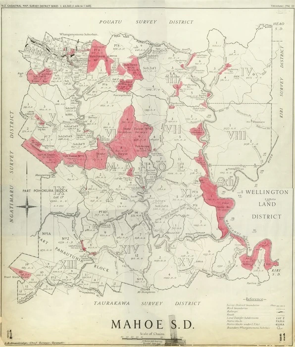 New Zealand. Department of Lands and Survey : Mahoe Survey District - Taranaki [map with ms annotations]. [ca 1951]