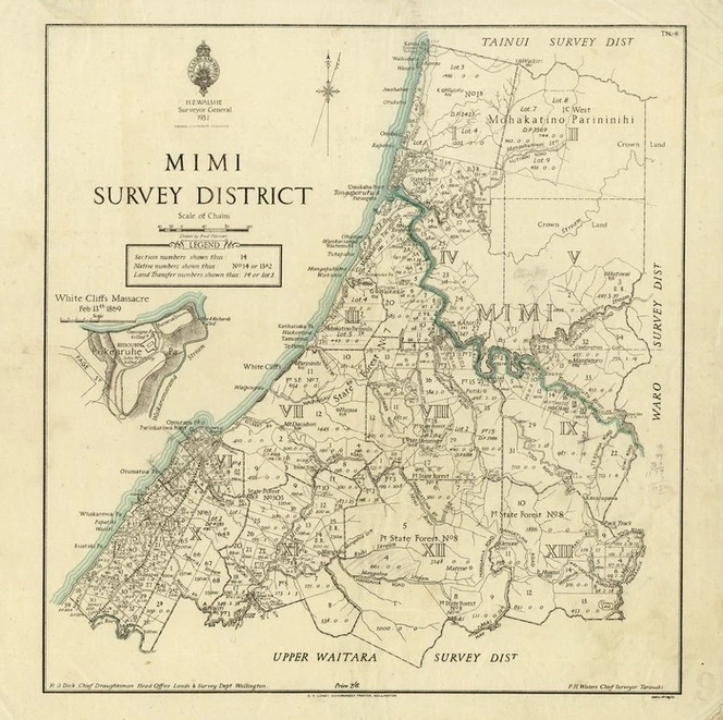 New Zealand. Department of Lands and Survey : Mimi Survey District - Taranaki [map with annotations]. 1937