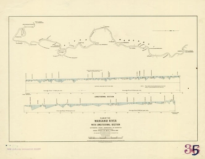 New Zealand. Department of Lands and Survey : Plan of the Wanganui River with longitudinal section extending from Kanihinihi to Karatia [map]. 1897