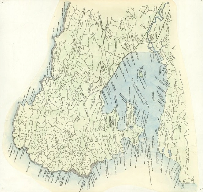 Adkin, George Leslie, 1888-1964 (attributed) : [map of Wellington region with Maori place names][facsimile]. [ca 1950]