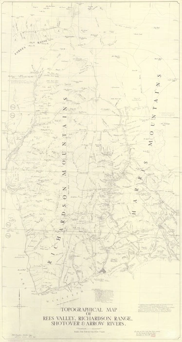 Creator unknown : Topographical Map of Rees Valley, Richardson Range, Shotover & Arrow Rivers [map with ms annotations]. 1957