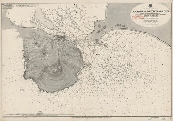 Great Britain. Hydrographic Office : Awarua or Bluff Harbour [map with ms annotations]. 1933