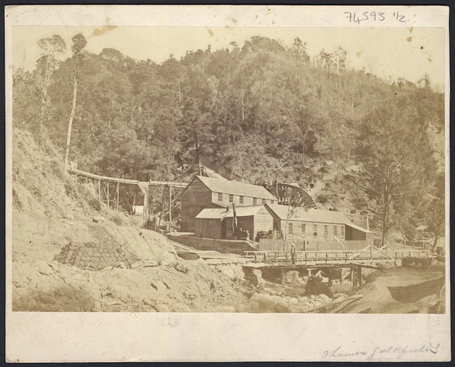 Creator unknown : Photograph of a gold mining plant, Thames goldfields