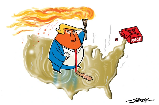 Donald Trump holding a flaming torch