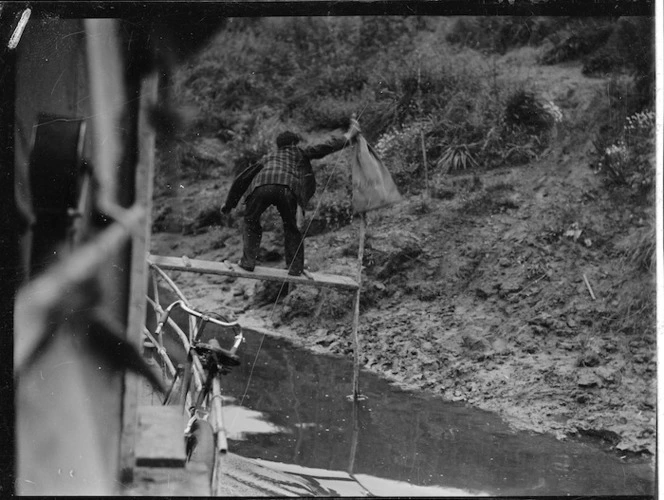 Mail delivery from a boat, Whanganui River