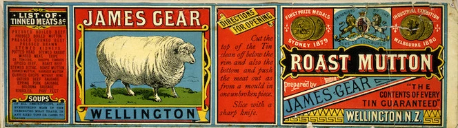 Gear Meat Company :James Gear Wellington. Roast mutton. [Can label. 1900-1920?]