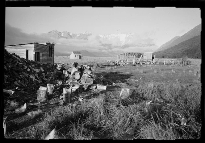 Wood-pile at Manuka Point Station, upper Rakaia River valley, Canterbury