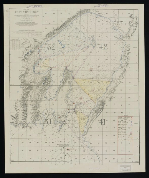 [New Zealand Army] :[Wellington Harbour defences] [map with ms annotations]. [ca.1942].