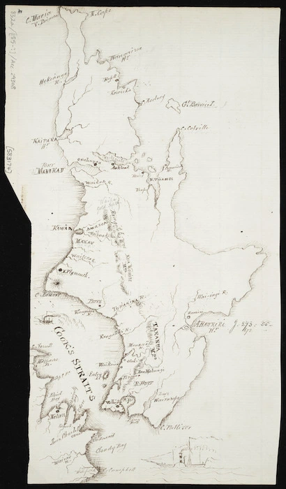 Bell, Francis Dillon (Sir), 1822-1898 : [Map of North Island, New Zealand, attributed work of Francis Dillon Bell] [ms map]. [185?]