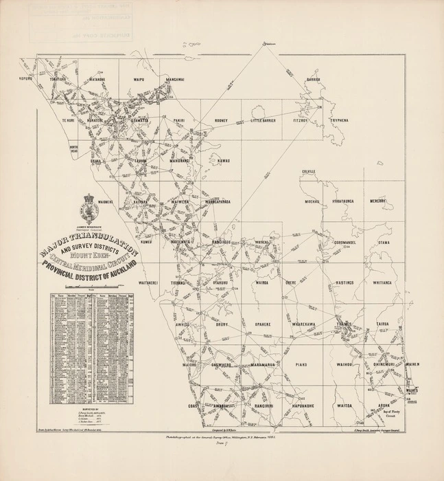 Major triangulation and survey districts, Mount Eden-Central meridional circuit, provincial district of Auckland / drawn by Arthur Morrow.