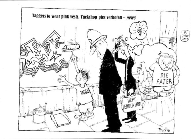 'Taggers to wear pink vests. Tuck shop pies verboten - News'. 13 June, 2008