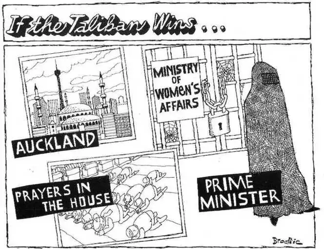 Brockie, Robert Ellison 1932-: If the Taliban Wins... Auckland. Ministry of Women's Affairs. Prayers in the house. Prime Minister.National Business Review 05 October 2001.