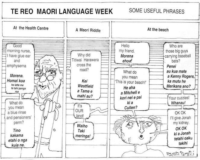 Brockie, Robert Ellison, 1932- :Te Reo Maori Language Week- Some useful phrases. National Business Review, 1 August, 2003.
