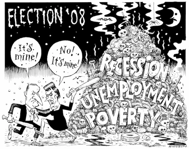 "It's mine!" "No! It's mine!" Election '08. Recession, unemployment, poverty. 3 November, 2008.