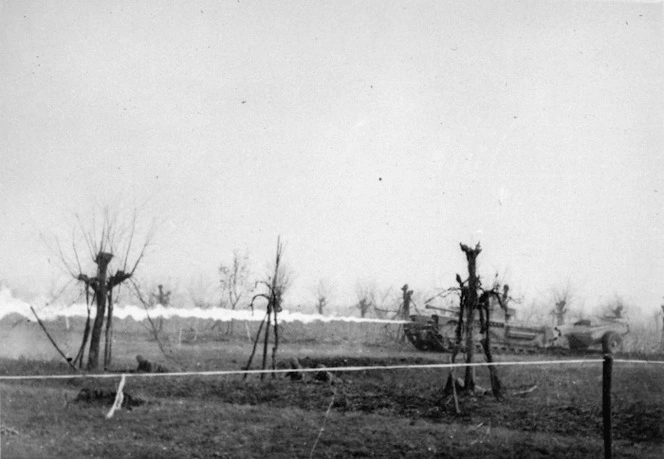 Stuart Wilson, fl 1944 (Photographer) : Faenza "Churchill" Crocodile demonstrated, 19 Armoured Regiment, Italy