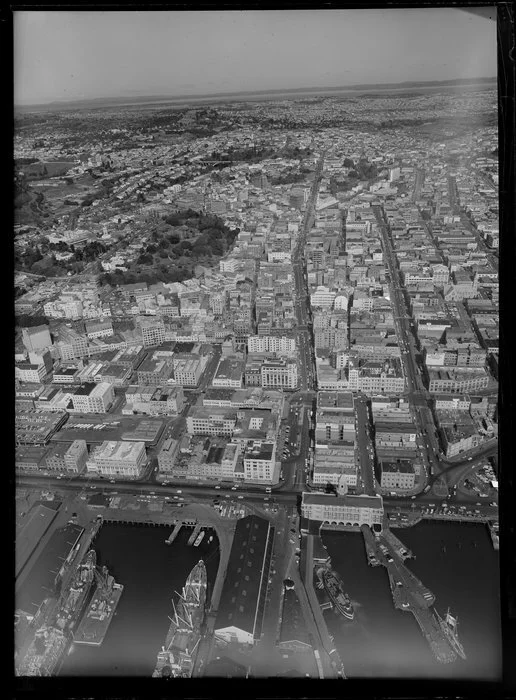 Auckland city, including Queen Street and harbour