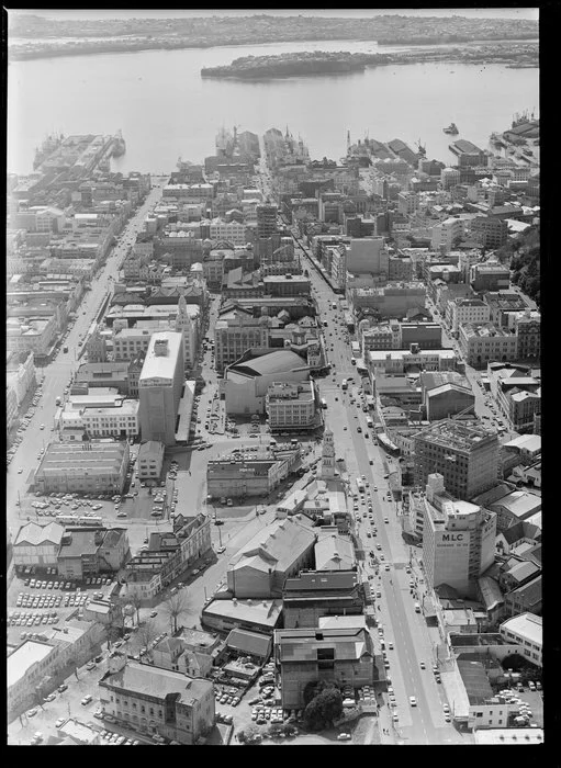 Auckland city, including Queen Street and harbour