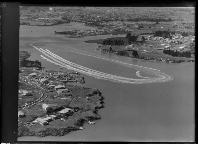 Speedboats on Tamaki Estuary at Pakuranga, Auckland