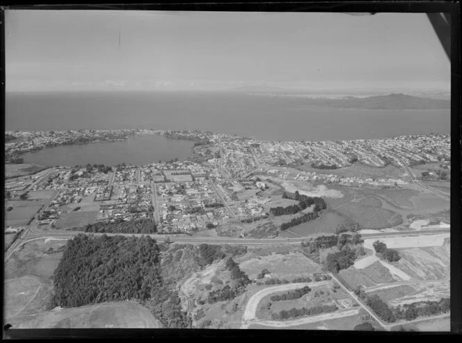 Takapuna, Auckland with Lake Pupuke and Rangitoto in distance