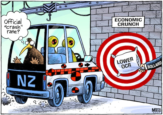 "Official 'crash' rate?" 'Economic crunch.' 'Lower OCR.' 'Bollard.' 25 October, 2008.