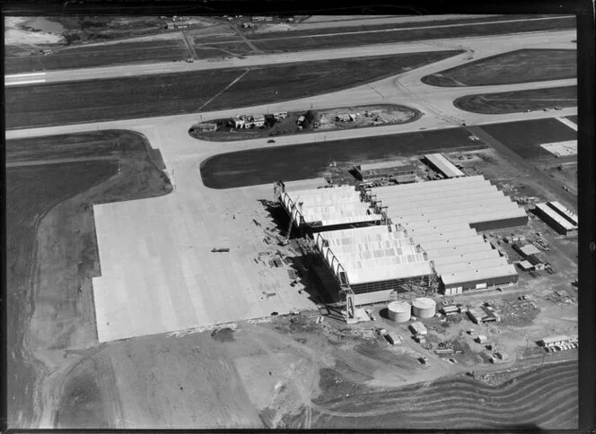 Auckland airport at Mangere, under construction, showing control tower