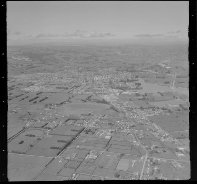 Papakura, Auckland Region with Southern Motorway under construction over Manukau Harbour