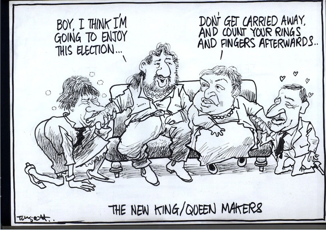 The new king/queen makers. "Boy, I think I'm going to enjoy this election..." "Don't get carried away, and count your rings and fingers afterwards..." 30 September, 2008