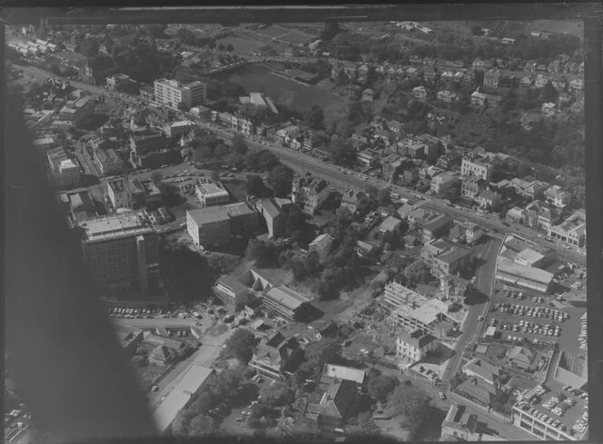 Symonds Street, Auckland, with the old O'Rorke Hall buildings at top left