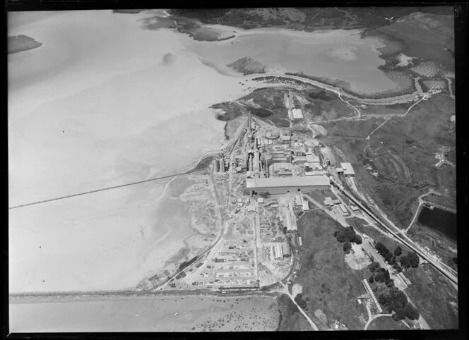 Cement works with shipping, Manukau