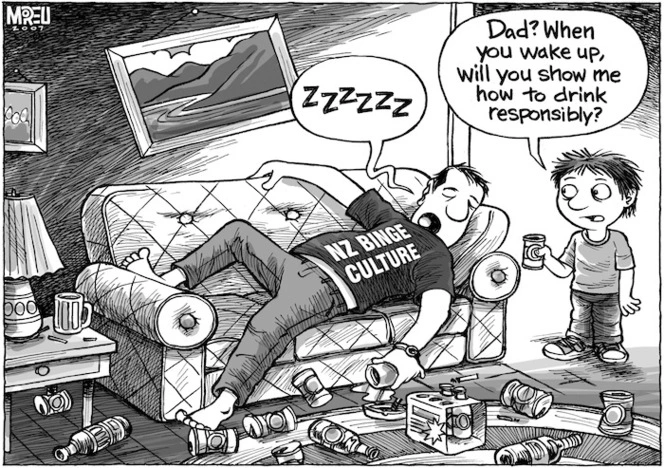 NZ Binge Culture. "Zzzzzzz" "Dad, when you wake up will you show me how to drink responsibly?" 10 May, 2007