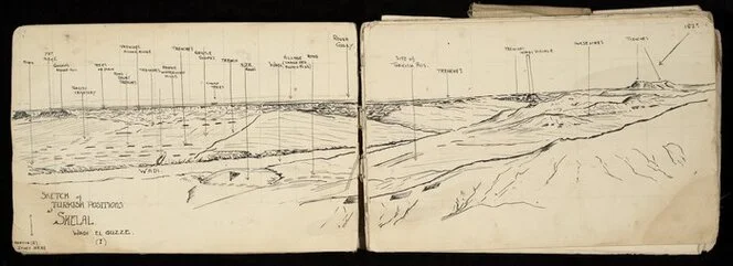 [McFarlane, Francis Ledingham], 1888-1948 :Sketch of Turkish positions at Shelal, Wadi el Guzze (1) [1917?]