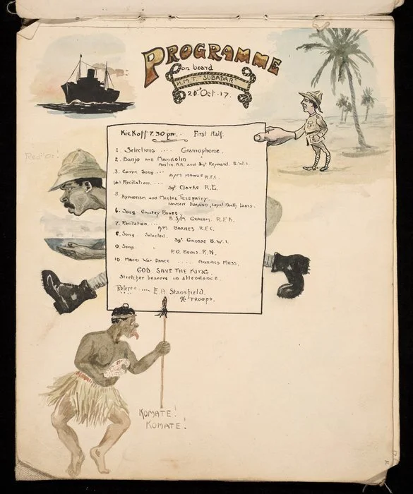 [McFarlane, Francis Ledingham], 1888-1948 :Programme on board H.M.T. "Subadar", 21st Oct. 17 [October 1917]