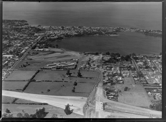 Motorway developmenmt, Takapuna, with Lake Pupuke