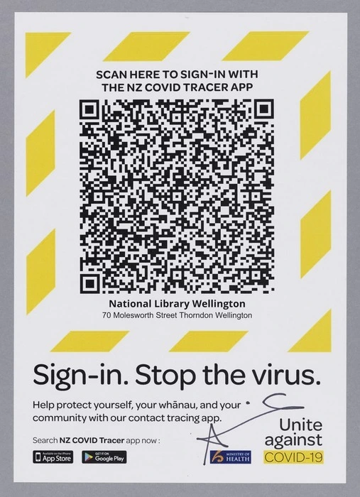 Sign-in. Stop the virus. National Library QR code