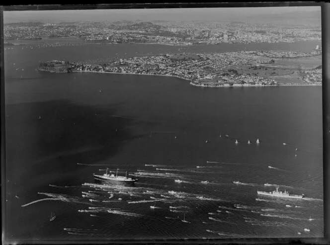 Royal Yacht Britannia entering Auckland Harbour