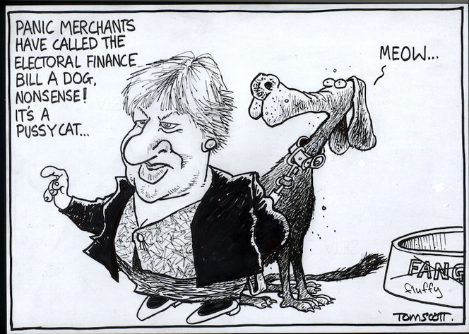 "Panic merchants have called the Electoral Finance Bill a dog. Nonsense! it's a pussycat..." "Meow..." 22 November, 2007