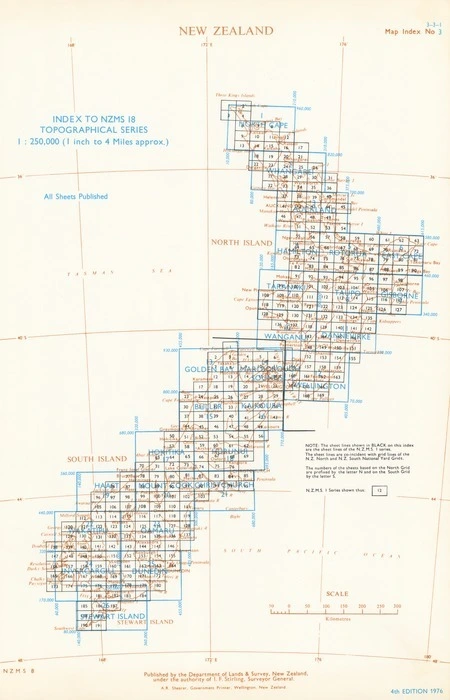 Index to NZMS 18 topographical series 1:250,000 (1 inch to 4 miles approx)