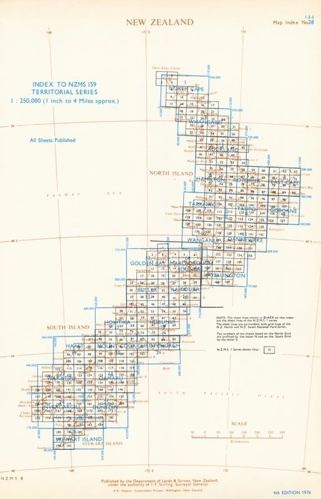 Index to NZMS 159 territorial series 1:250,000 (1 inch to 4 miles approx).